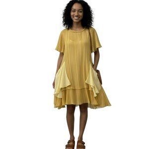 Max Studio Golden Yellow Silk Ruffle Dress | Special Edition | Size S